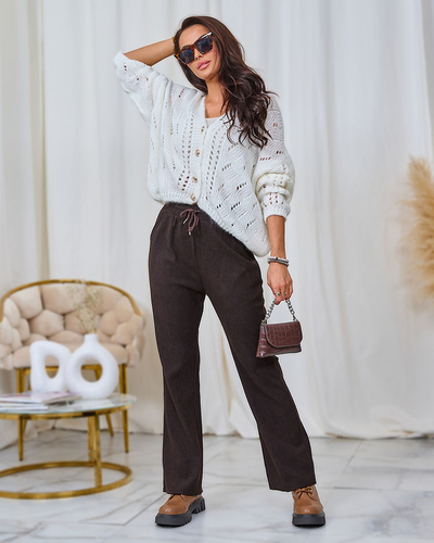 Royalfashion Pantalon femme en velours côtelé marron foncé