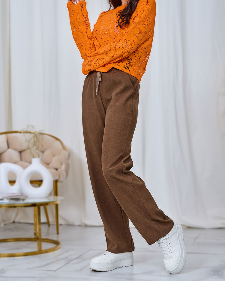 Royalfashion Pantalon en velours côtelé pour femme marron