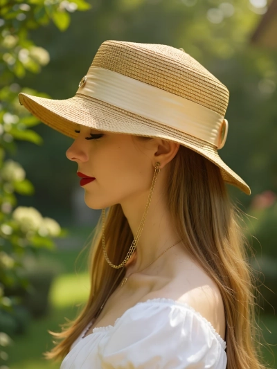 Royalfashion Chapeau de paille pour femme Grace Ruban