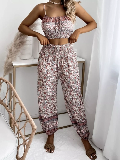 Ensemble femme beige avec imprimé - Vêtements