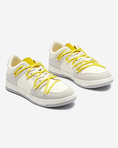 Baskets de sport pour femmes blanches et grises avec lacets jaunes Olierinc - Chaussures