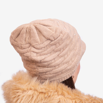 Bonnet chaud femme beige avec perles - Accessoires