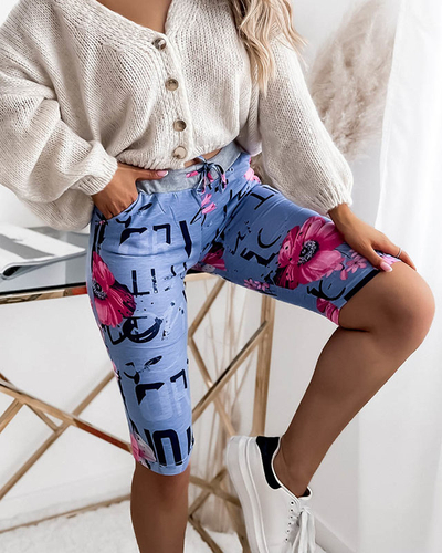 Short femme 3/4 bleu et rose imprimé GRANDE TAILLE - Vêtements