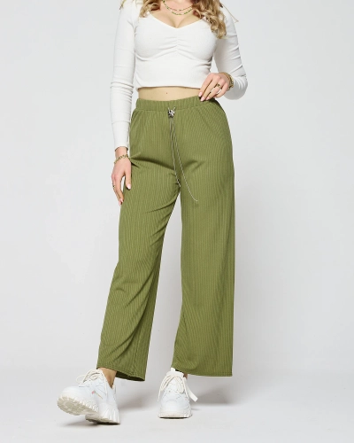 Pantalon large côtelé vert pour femme - Vêtements