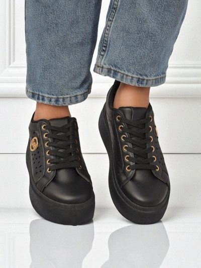 Aurelia Nero - Plateforme noire Royalfashion en cuir écologique, modèle LH201-8