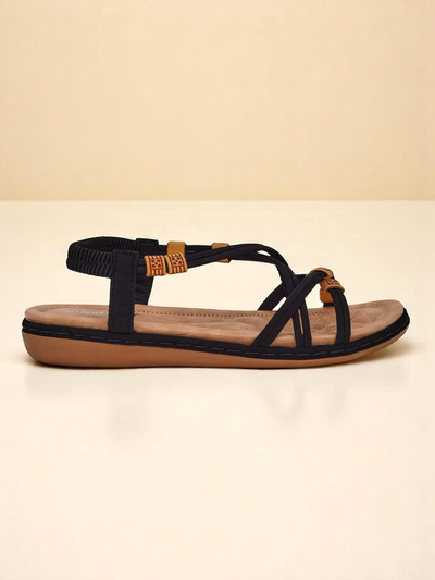 Sandales pour femmes Royalfashion Evita Nero cuir écologique à enfiler
