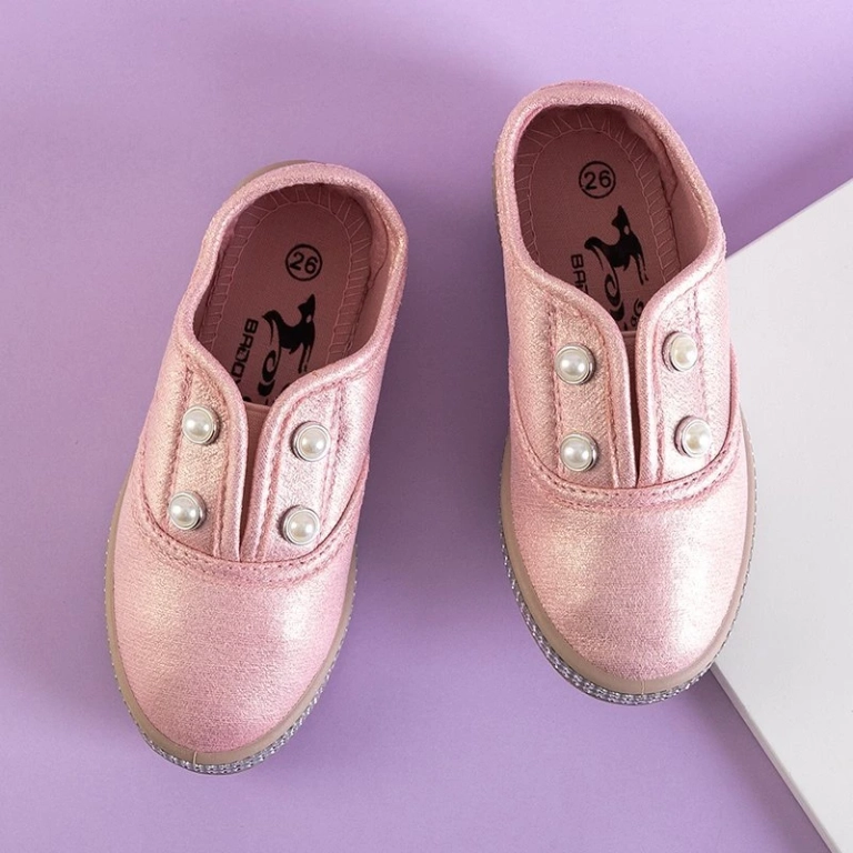OUTLET Baskets à enfiler pour enfants roses avec perles Merin - Chaussures