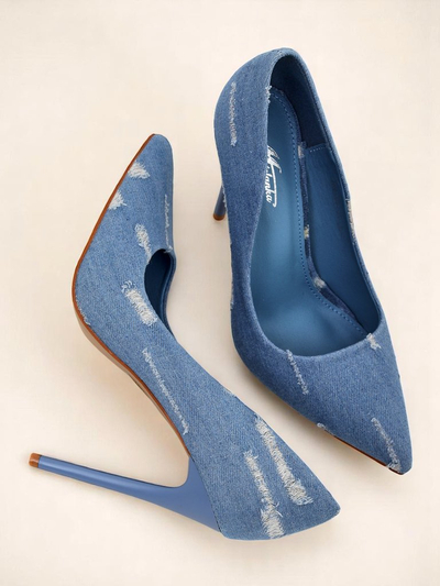 Royalfashion Escarpins à talons hauts pour femme en denim chic