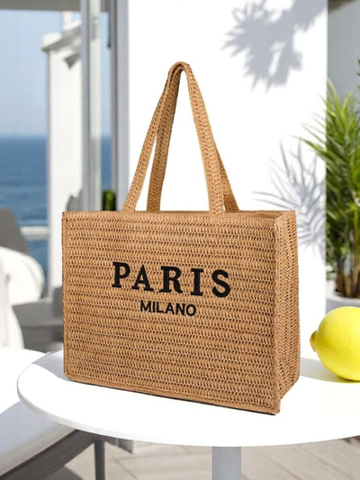 Royalfashion Grand Sac en Paille pour Femme Paris Milano