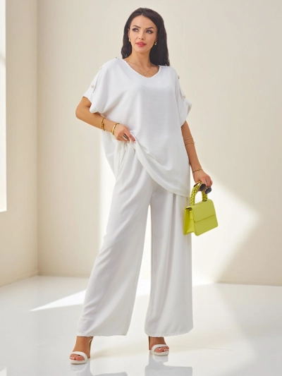 Ensemble deux pièces en coton Royalfashion pour femmes avec manches courtes et pantalon large