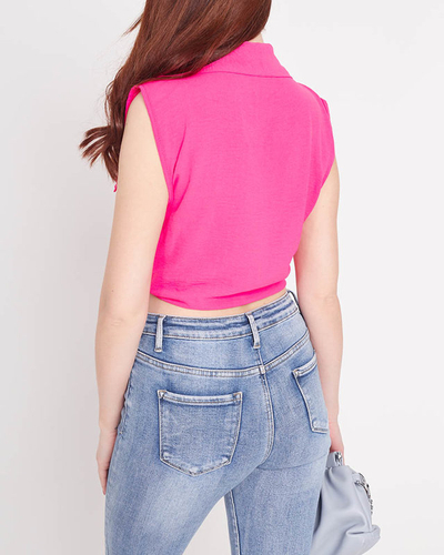 Chemisier crop top fuchsia fermé par des boutons - Vêtements