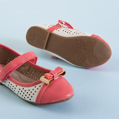 Ballerines fille blanc et corail avec nœud Aitana - Chaussures