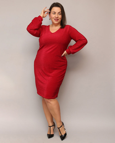 Royalfashion Robe femme pailletée avant le genou en rouge PLUS SIZE