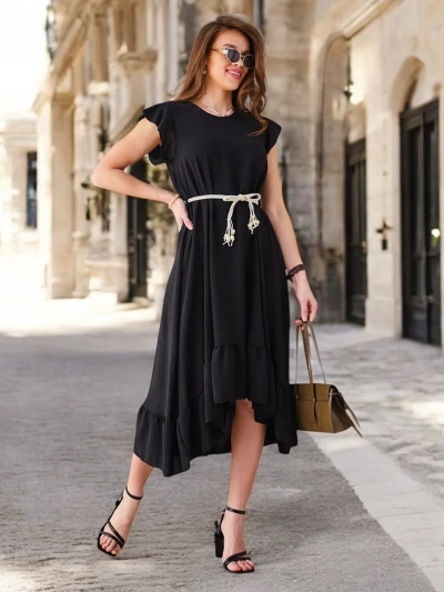 Robe midi pour femmes Royalfashion avec volants et manches courtes