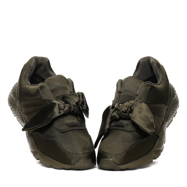 Zielone, satynowe sportowe obuwie z kokardką Mabel - Obuwie