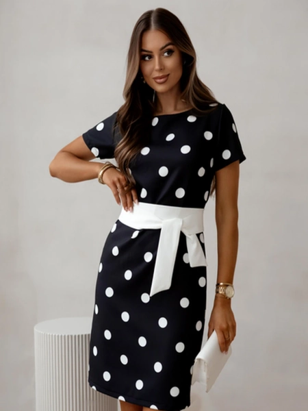 Robe mi-longue pour femmes Royalfashion avec manches courtes et nœud à pois