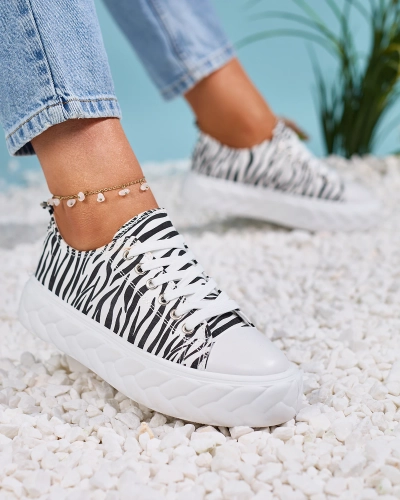 Royalfashion Baskets compensées noires et blanches pour femme Atredika