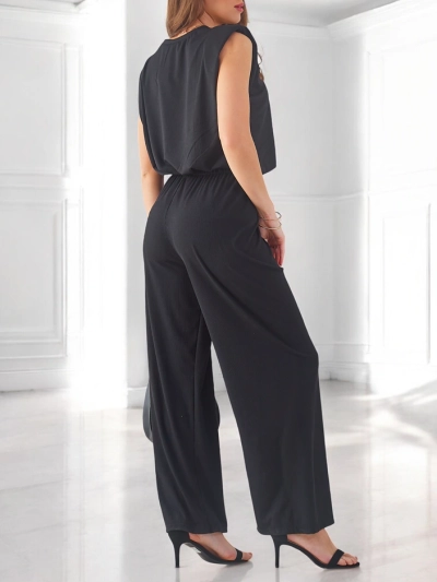 Ensemble en viscose côtelée pour femmes Royalfashion, sans manches et avec pantalons évasés