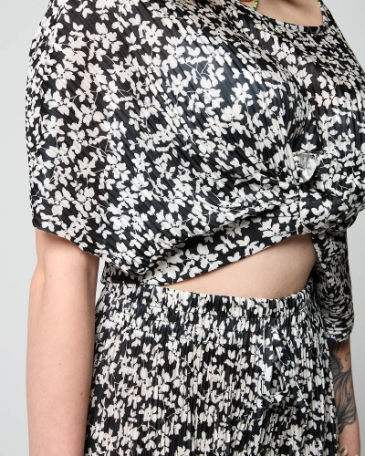 Ensemble plissé floral noir pour femme - Vêtements