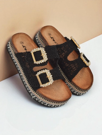 Royalfashion Sandales pour femme avec boucles strassées GlamCork