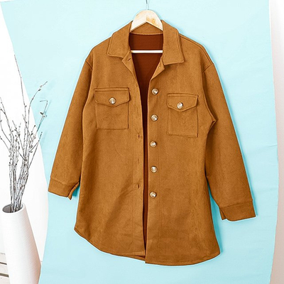 Veste chemise oversize femme en éco-daim marron - Vêtements