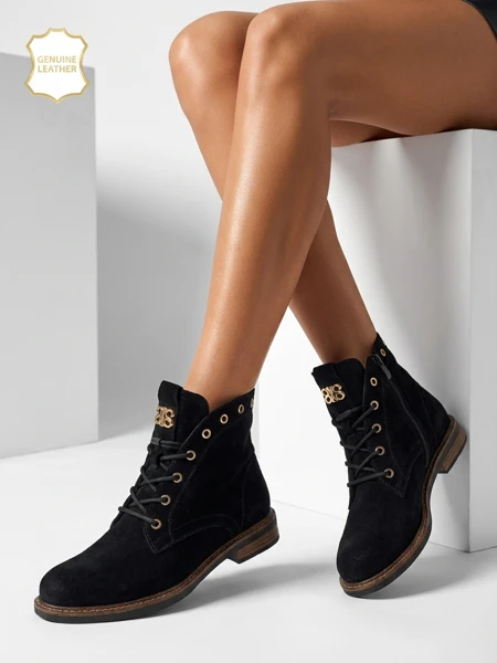 Bottines pour femmes Aurelia Romano en daim naturel - marron, avec fourrure