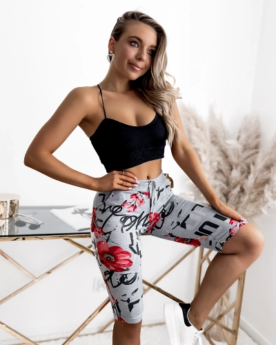 Short femme 3/4 gris et rouge imprimé GRANDE TAILLE - Vêtements