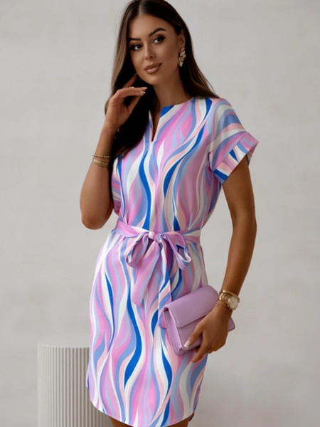 Robe midi pour femme Royalfashion avec manches courtes et liens dans diverses rayures