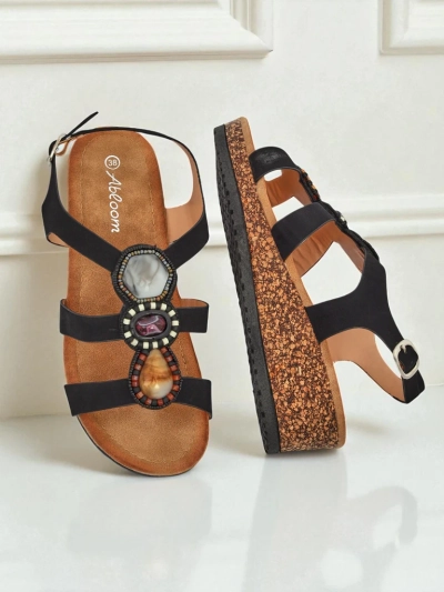 Royalfashion Sandales compensées femme avec pierres Grace Shine