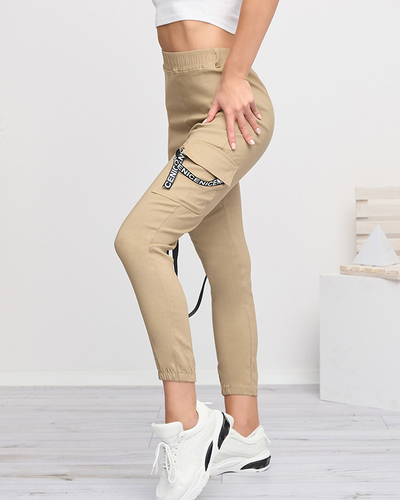 Pantalon cargo femme beige avec ceinture - Vêtements