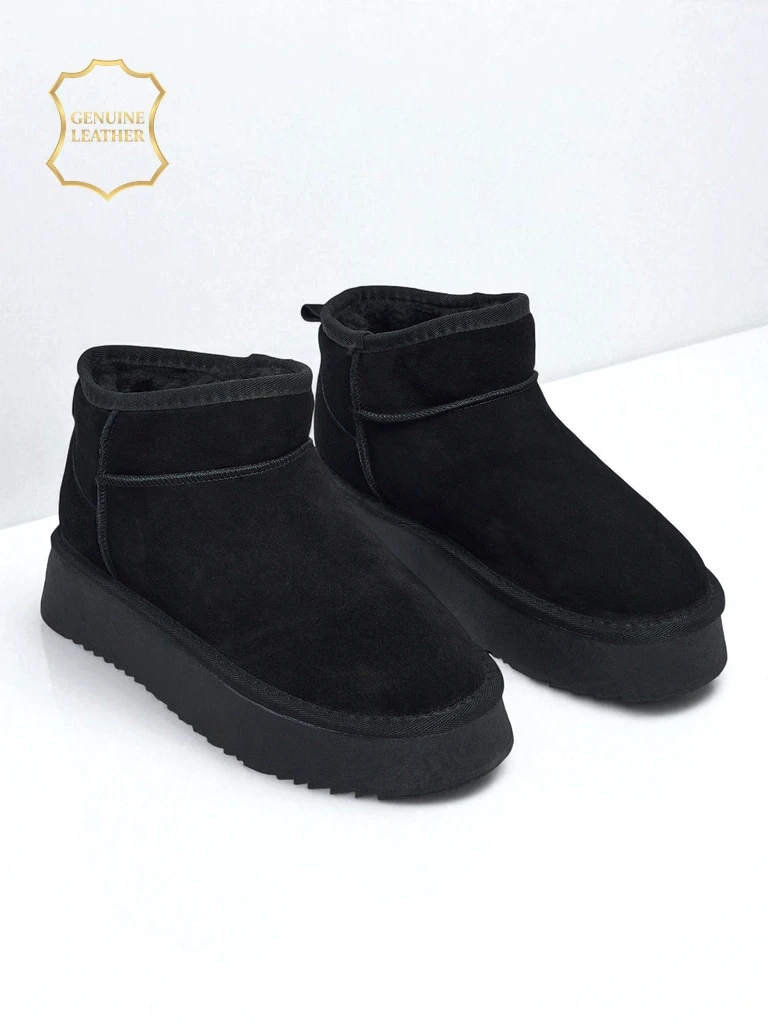 Bottes courtes style bottes de neige pour femmes en cuir naturel Elunara