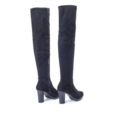 Czarne, długie kozaki na słupku Tia- Obuwie