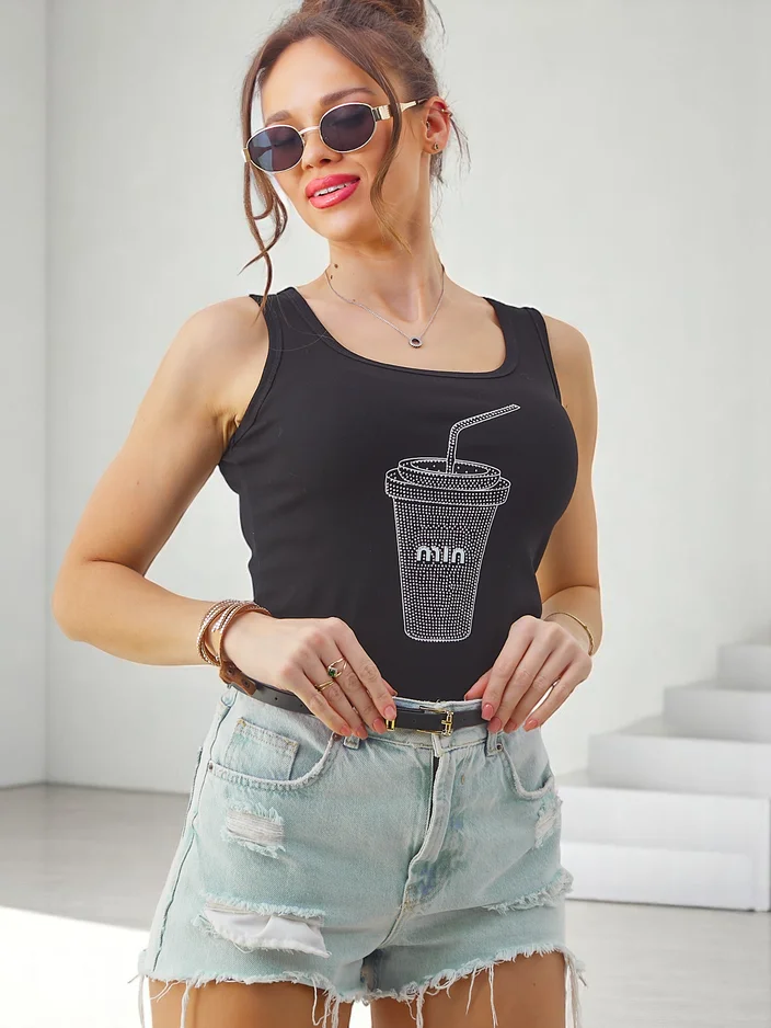 Débardeur en coton pour femmes Royalfashion avec tasse en strass