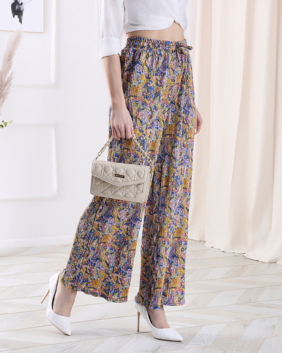 Pantalon à motifs à jambes larges pour femme en jaune- Vêtements