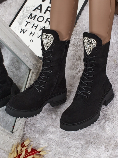 Bottines à lacets en daim écologique pour femmes Emelune