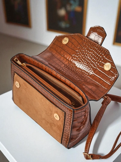 Sac à main Callista pour femmes en cuir écologique suédé et cuir verni, marron