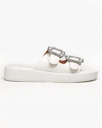 Chaussons pour femmes blancs avec cristaux Azazel - Chaussures