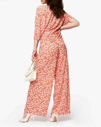 Ensemble plissé pour femme orange avec fleurs noires - Vêtements