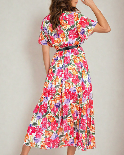 Royalfashion Robe midi florale plissée pour femme