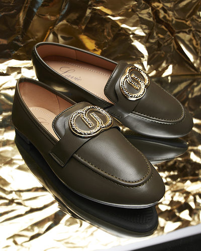 Mocassins pour femmes vert foncé avec ornements dorés Uletta - Footwear