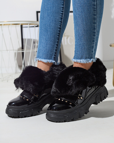 Bottes de neige noires à lacets pour femmes Fentes- Footwear