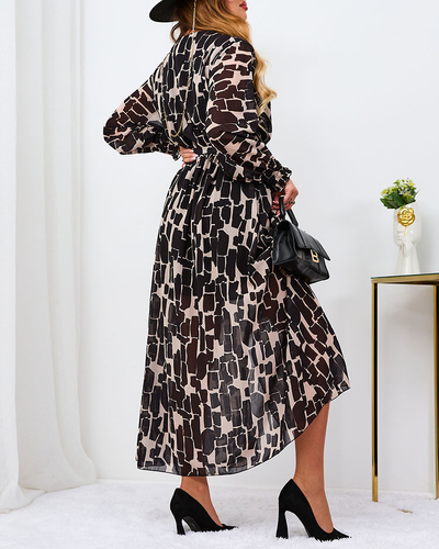 Royalfashion Robe longue à motifs noirs et beiges pour femme