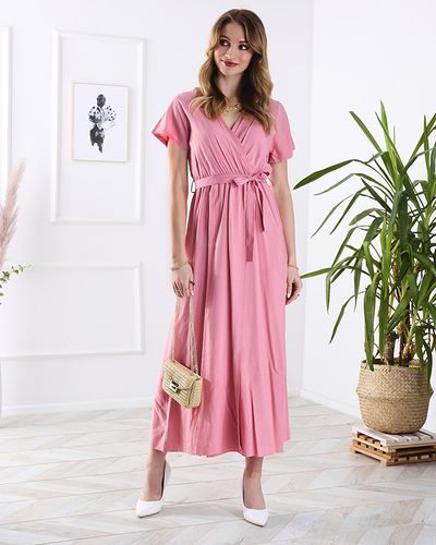 Robe longue rose avec fente pour femme - Vêtements