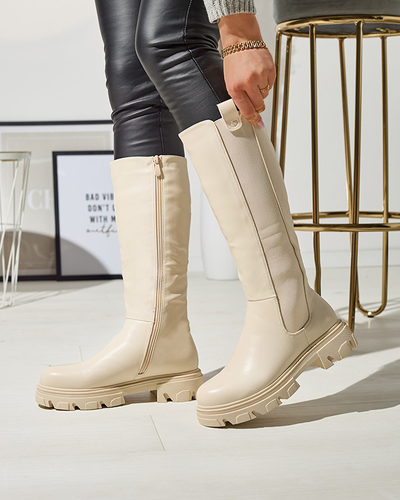 Bottes mi-mollets pour femmes crème Vebissa- Footwear