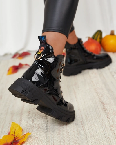 Royalfashion Bottes fourrées laquées noires pour femmes Setogia