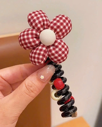 Royalfashion Elastique à cheveux en spirale avec une petite fleur Blossom Coil