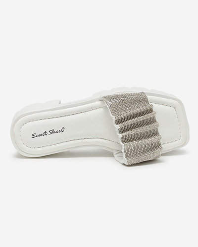 Pantoufles pour femmes blanches avec zircone cubique Emkoy - Footwear