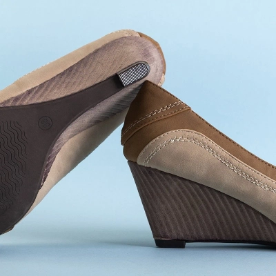 OUTLET Escarpins compensés femme marron et beige Linnea - Chaussures