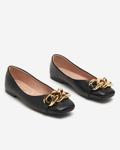 Ballerines en éco-cuir noir pour femmes avec décoration gassi dorée - chaussures