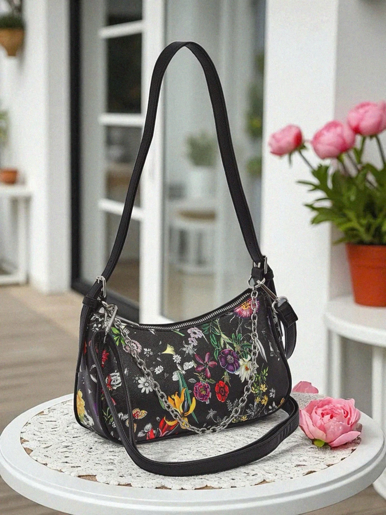 Royalfashion Petit sac à main pour femme en cuir écologique avec motif floral Lily Bloom